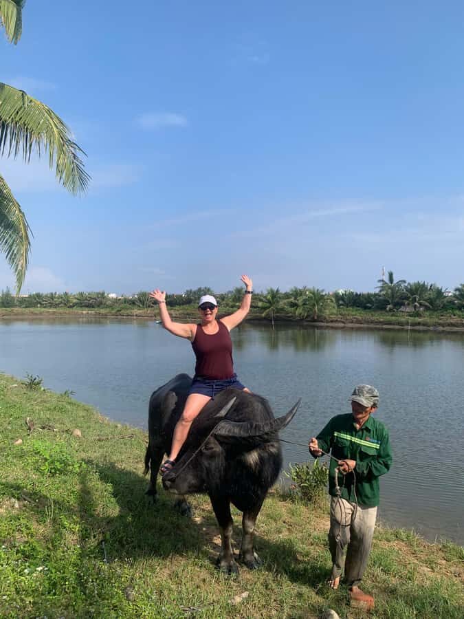 BUFFALO RIDING -BASKET BOAT & BIKE TOUR-HOI AN - Countryside Cycling From Hoang Dieu Street